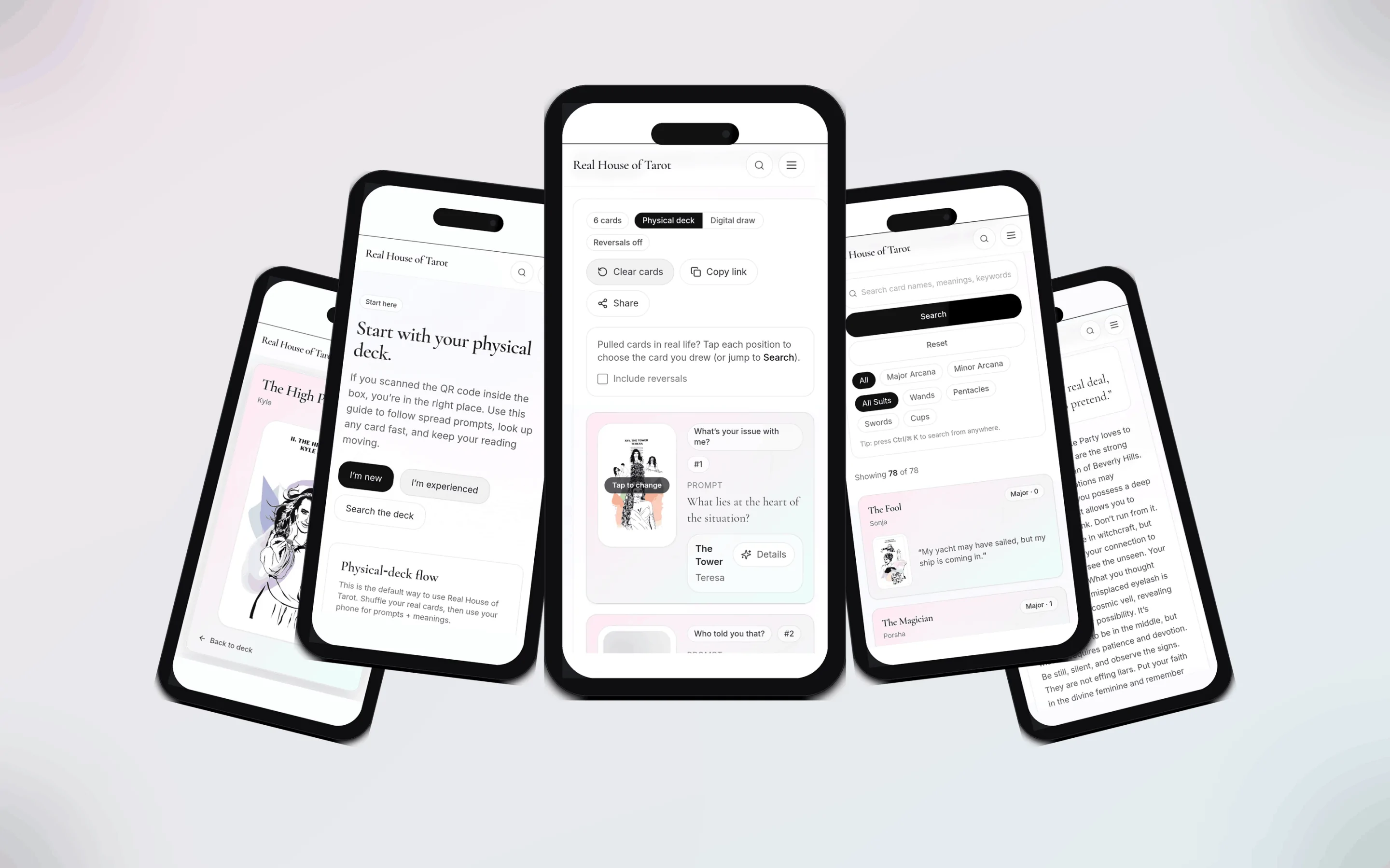 Real House of Tarot mobile digital companion screens